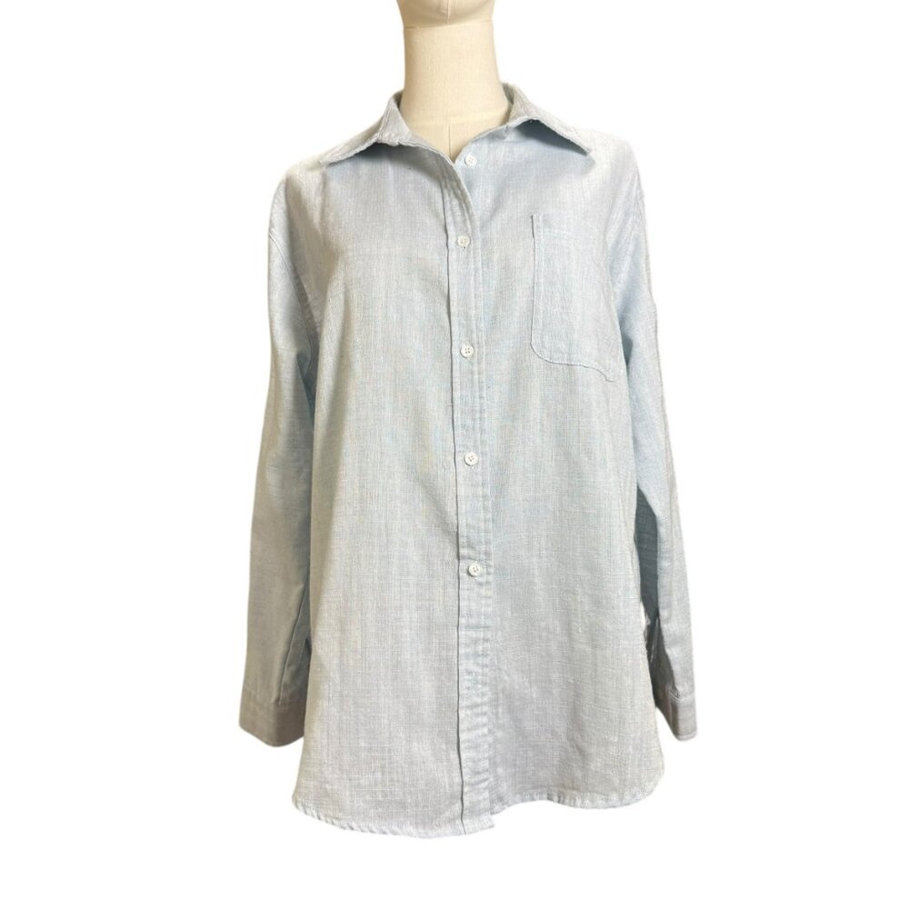 VICI Blue Linen Blend Button Down Shirt Lightweight Textured  Womens  SZ:M
